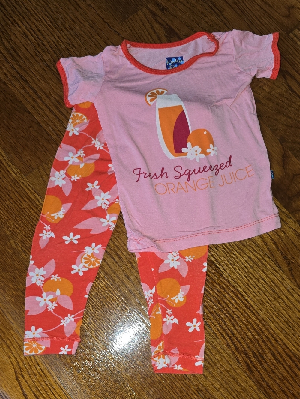 Kickee Pants Pink and Orange 'Fresh Squeezed Orange Juice' Pajama Set